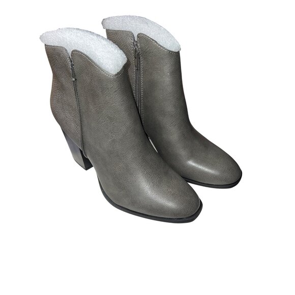 Sun Stone Gray Ankle Boots 9.5M Womens Zip Closure Faux Leather Block 3in Heel - Picture 1 of 4